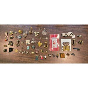 Modern & Vintage Pins Lot of 47 Brooches Badges Mixed Themes Designs Collectible